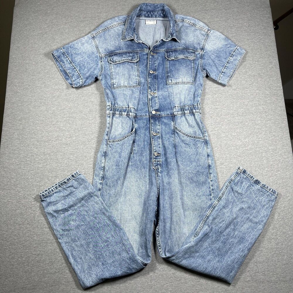We The Free Overalls Womens XL Blue Denim One-Piece Short Sleeve Jumpsuit